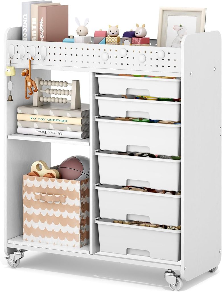 APEXCHASER Rolling Craft Cart with 6 Drawers, Pegboard and Locking Wheels