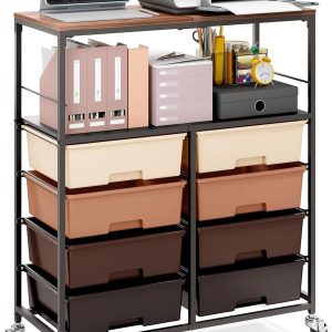 APEXCHASER Rolling Storage Cart with 8 Large Drawers, Wooden Tabletop